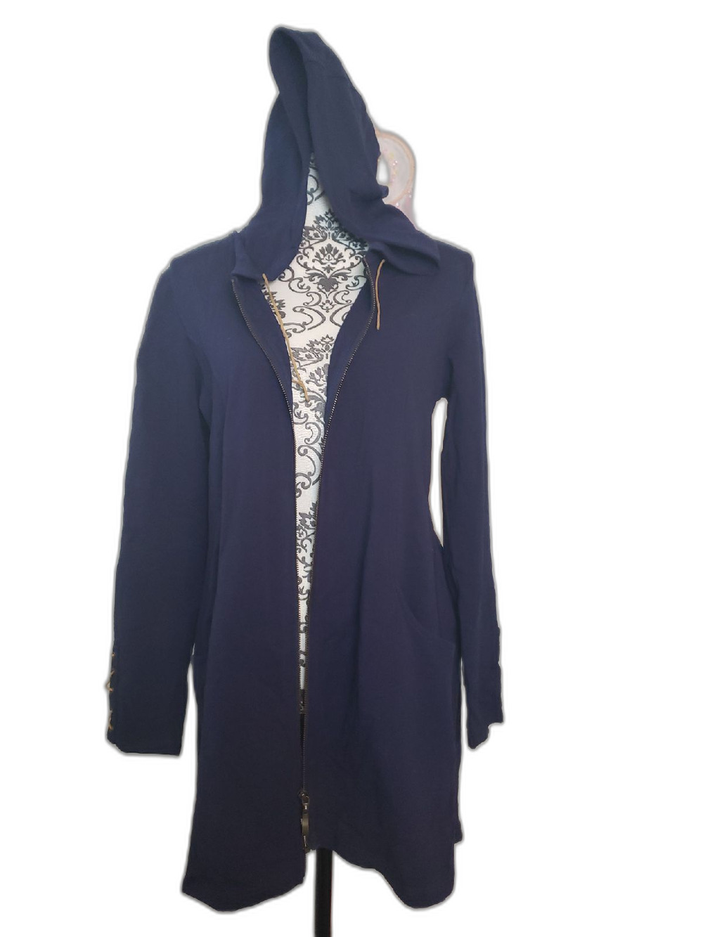 Simply Noelle Navy Hooded Duster Cardigan Corset Lace-Up Back S/M
